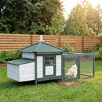 77" Wooden Chicken Coop Hen House Poultry Cage with Weatherproof Roof, Nesting Box, Enclosed Run and Removable Tray for Outdoor Backyard, Green