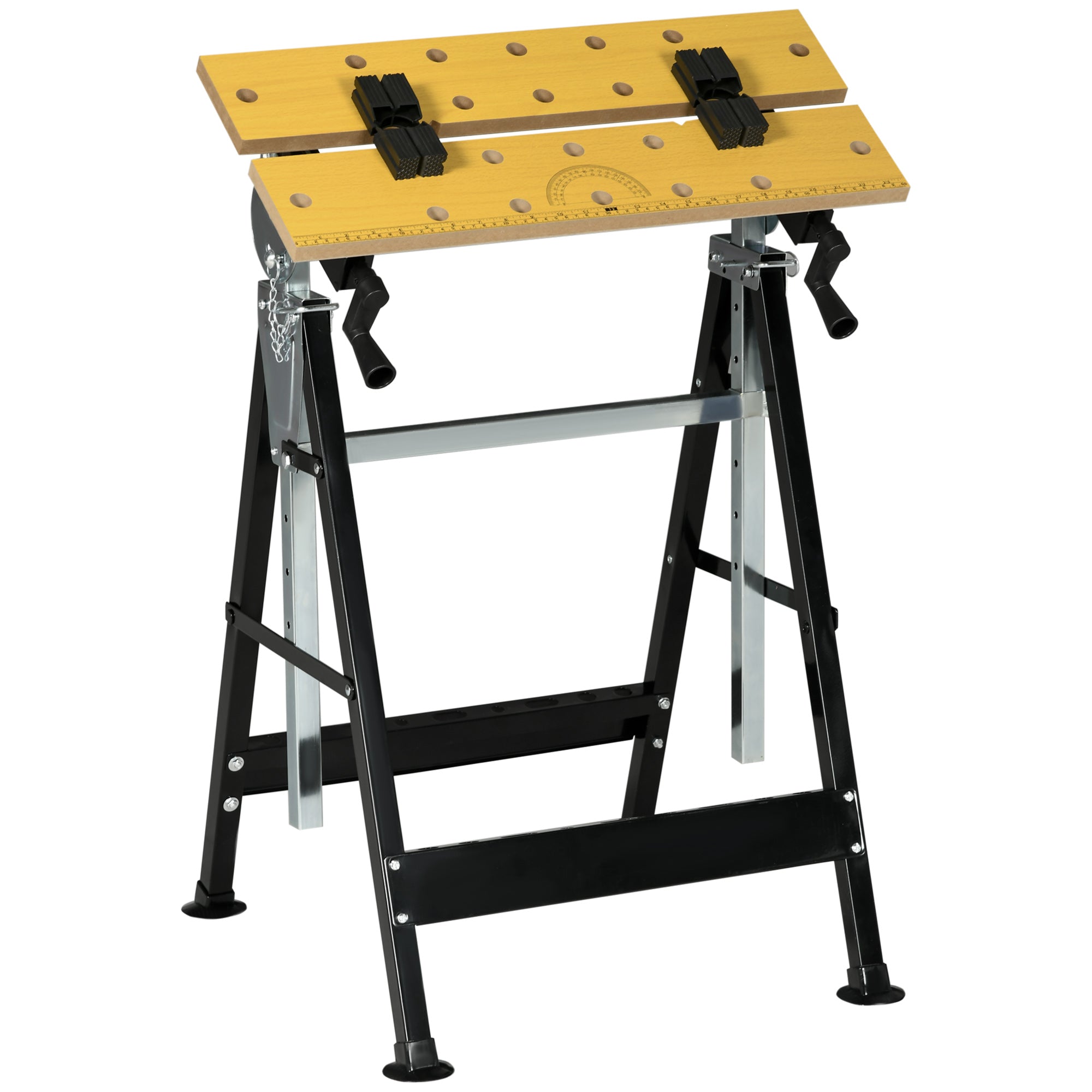 Work Bench Tool Stand with Adjustable Height and Angle, Carpenter Saw Table with 4 Clamps, Steel Frame, 220lbs Capacity