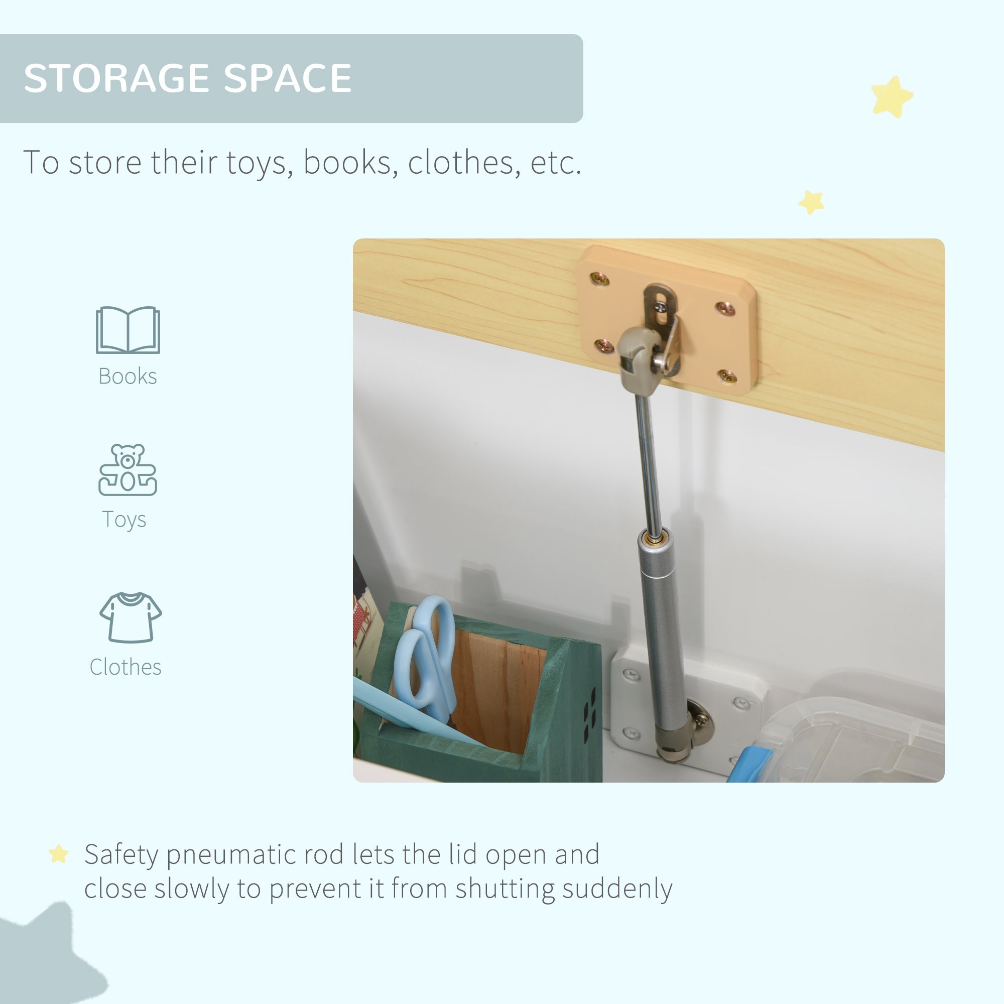 2-in-1 Kids Wooden Toy Organizer Chest Storage Box with Seat Bench Cabinet Chunk Cube with Safety Pneumatic Rod White