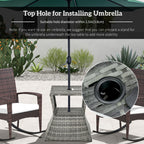 Outdoor Side Table with Umbrella Hole, 2 Tier Rattan Wicker End Table with Storage Shelf, All Weather for Patio, Garden, Backyard, Mixed Gray