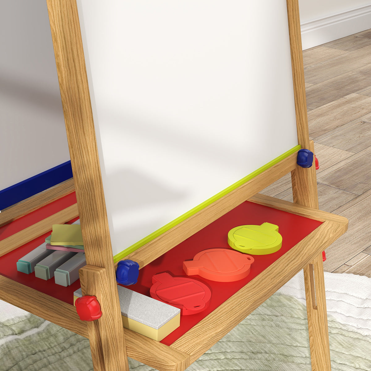 3 in 1 Easel for Kids with Paper Roll, Whiteboard, Chalkboard, Double Sided & Adjustable Height, Nature Wood