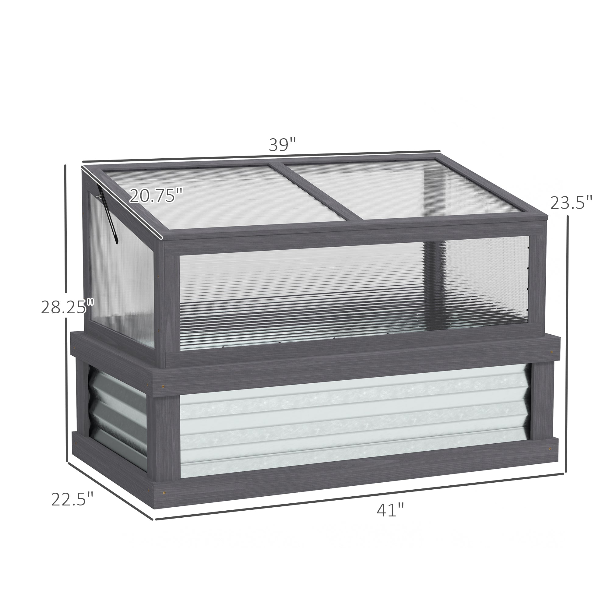 Raised Garden Flower Bed Kit with Lean-to Greenhouse, Wooden Cold Frame Planter, 41" x 22.5" x 28.25", Gray