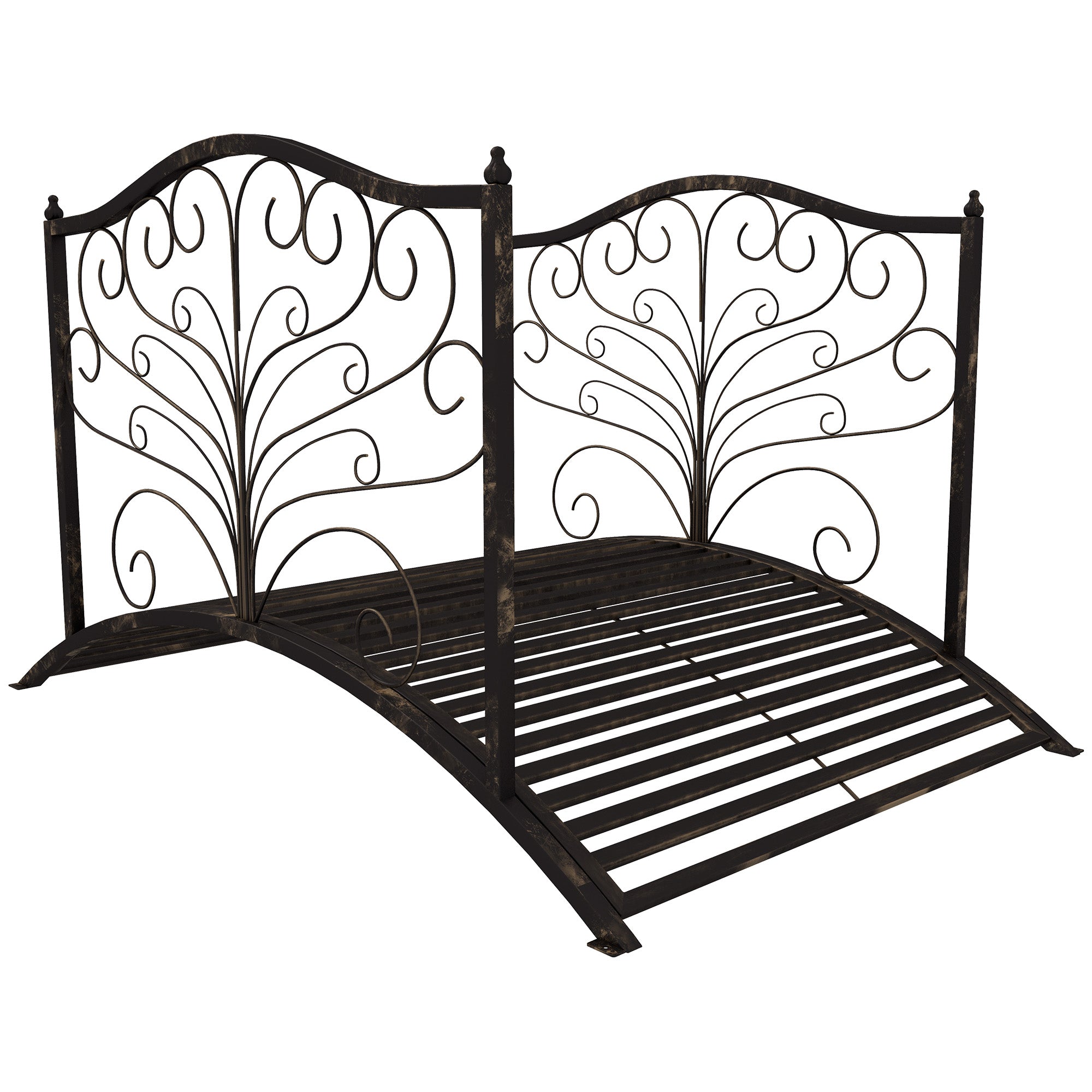 4’ Metal Arch Backyard Garden Bridge with Safety Siderails, Delicate Scrollwork, & Easy Assembly, Black Bronze