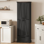 71" Pantry Cabinet, Kitchen Storage Cabinet with Adjustable Shelves, Barn Doors and Drawer for Dining Room, Black