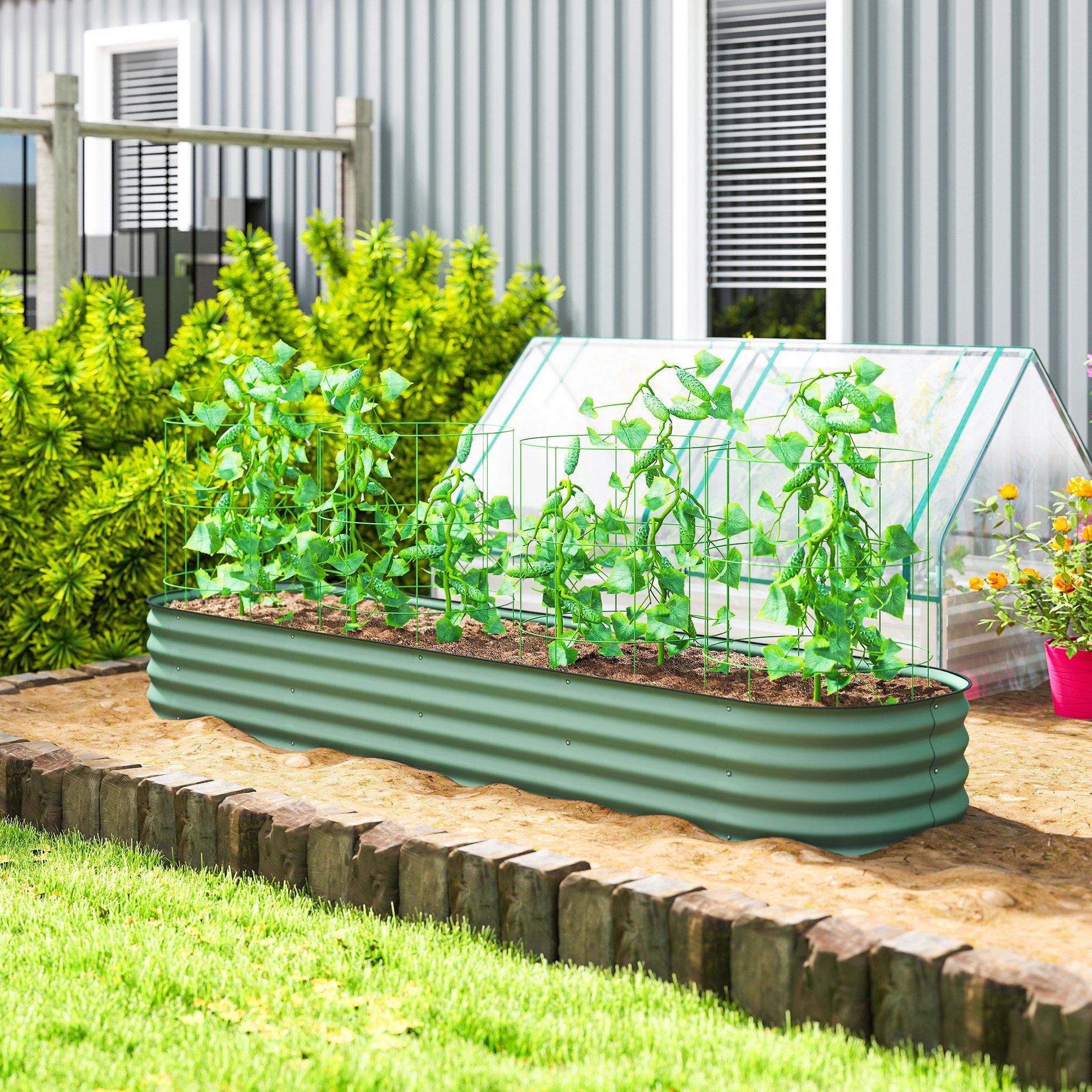 7.9' x 2' x 1' Galvanized Raised Garden Bed Kit, Metal Planter Box with Safety Edging, Green