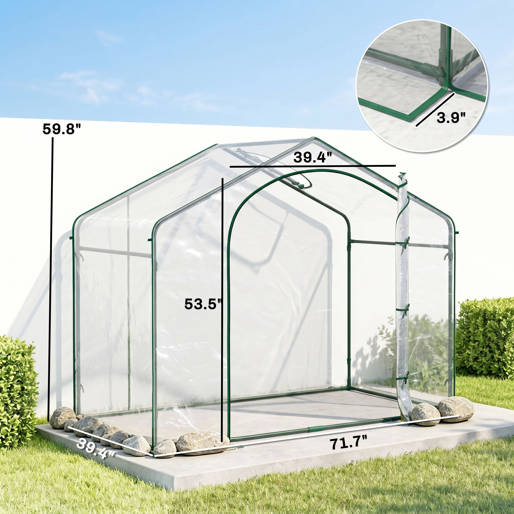 6' x 3' x 5' Portable Walk-in Greenhouse, Plastic Cover, Steel Frame Garden Hot House, Zipper Door, Top Vent for Flowers, Vegetables, Saplings, Tropical Plants, Clear