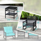3 Piece Outdoor PE Rattan Rocker Chair Set, Rocking Chair with Tempered Glass Table Top, Turquoise Green