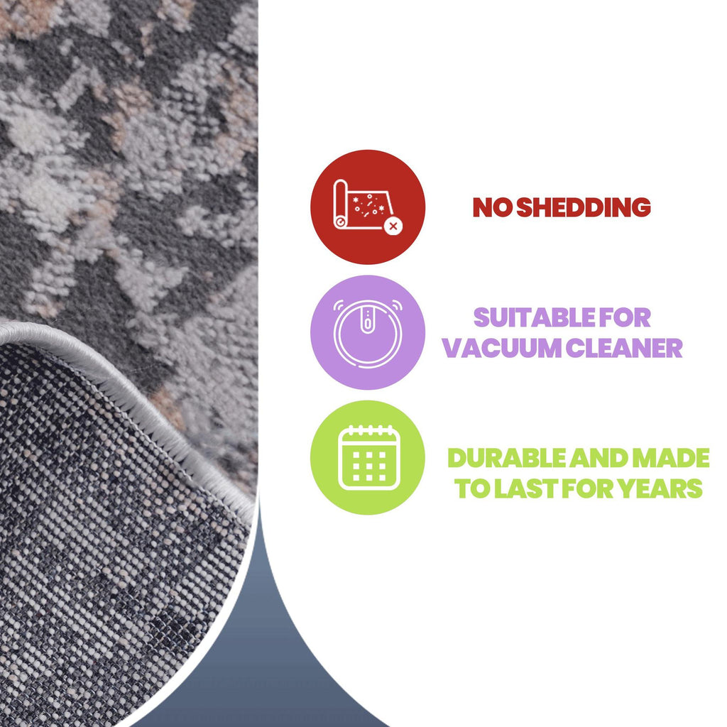 Naar 2x8 Abstract Stain-Resistant Area Rug with Non-Shedding Design, Carpet for Living Room, Bedroom, Home Office, 96" L x 26" W x 0.35" H, Gray