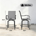 Outdoor Bar Stools Set of 2, 360° Swivel Bar Height Chairs, 26.75" x 29.5" x 48.5", Gray