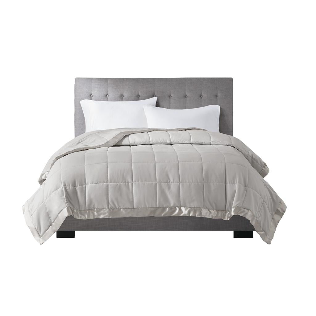 King Size Lightweight Down Alternative Blanket with Satin Trim, Hypoallergenic Polyester, Machine Washable, 108" L x 90" W x 0.25" H, Gray