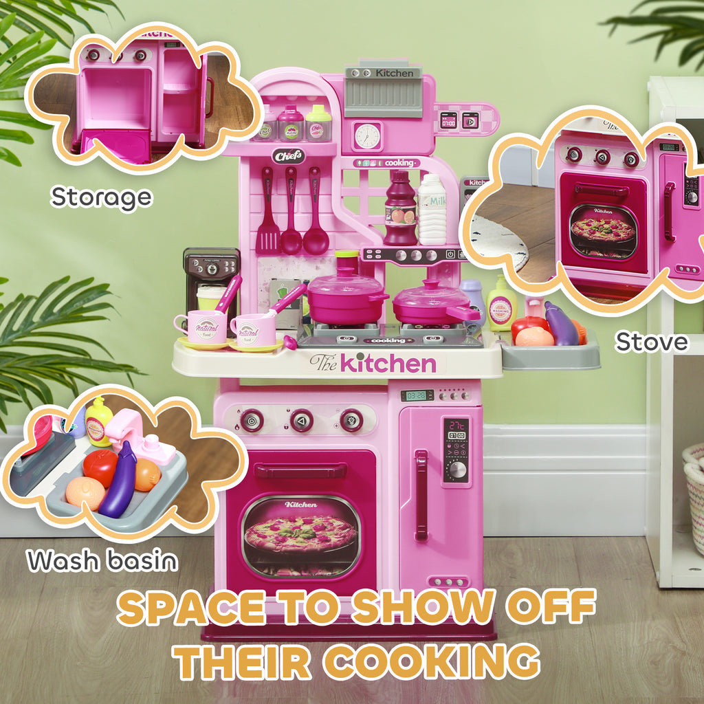 Kids Play Kitchen with Lights, Sounds, 33 Accessories & Storage for Toddler 3-6 Years