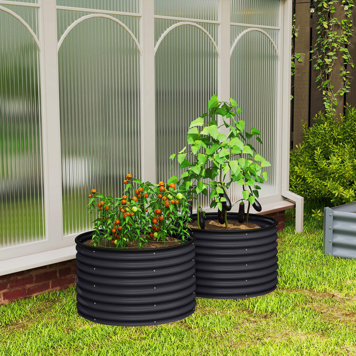 Set of 2 Raised Garden Bed, Metal Planter Box with Safety Edging, Easy-to-assemble Stock Tank, Dark Gray