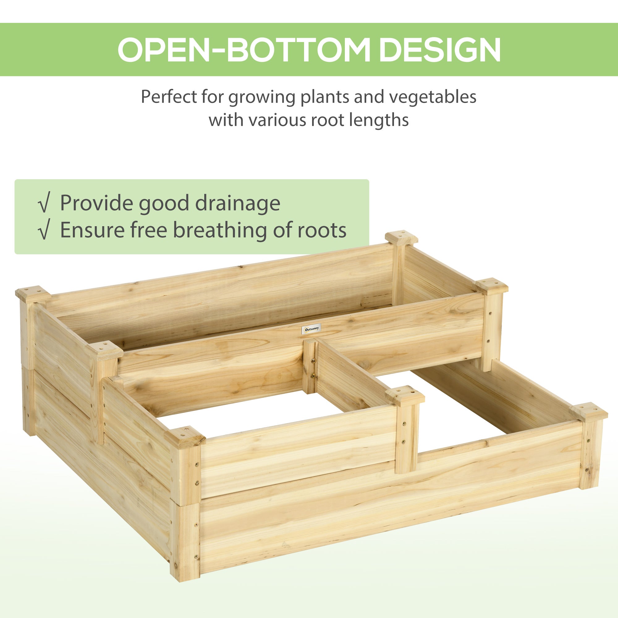 3 Tier Raised Flower Bed Outdoor Planter Box Wooden Garden Bed, Open Bottom for Plants, 42.5"x34.75"x14.25", Natural