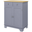 Kitchen Storage Cabinet, Sideboard Floor Cupboard with Solid Wood Top, Adjustable Shelf, and 2 Drawers, Gray