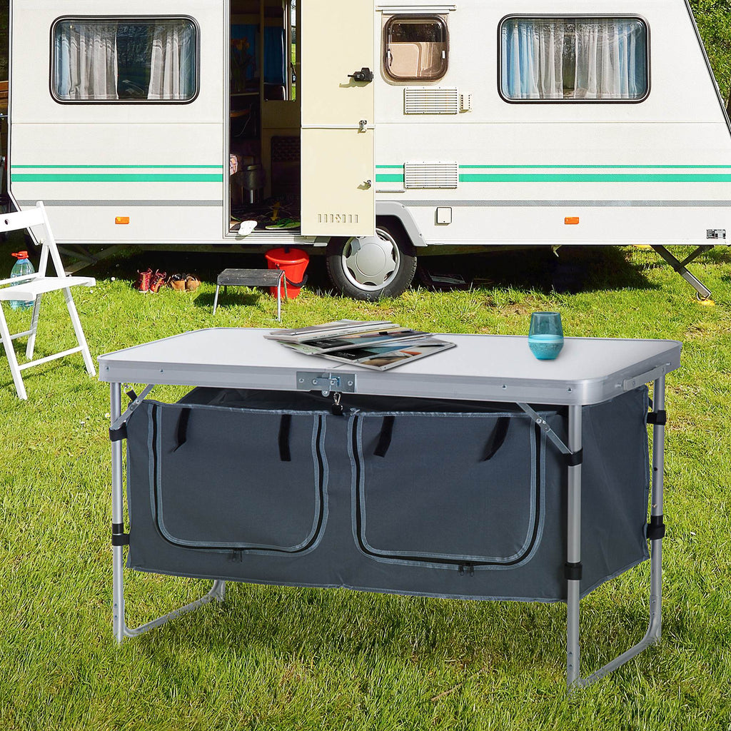 47" Portable Camping Table Aluminum Picnic Folding Camping Table with Carrying Handle and Storage Organizer