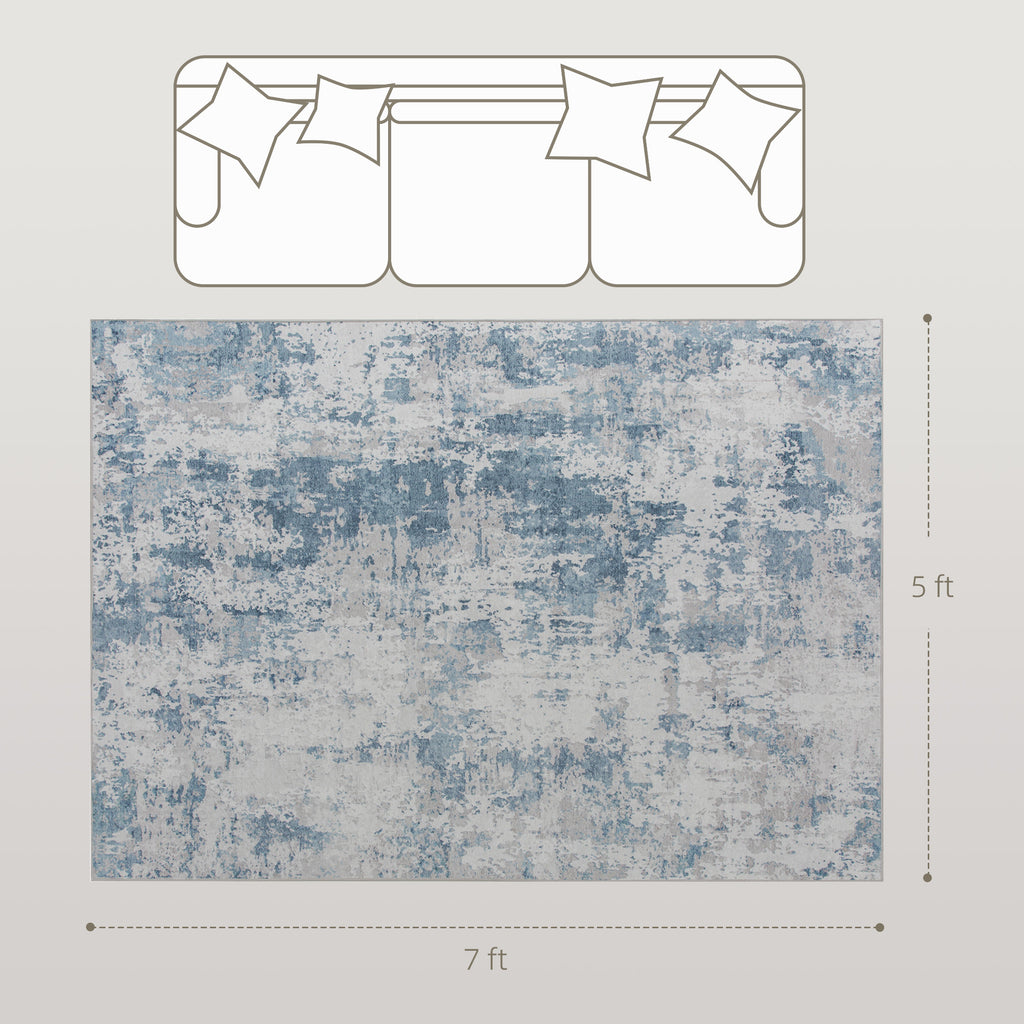 Area Rug 5x7, Machine Washable Rug, Non-Slip Modern Abstract Floor Carpet for Living Room, Bedroom, Dining Room, Blue