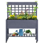 41" Raised Garden Bed Mobile Elevated Wooden Planter Box Stand with Wheels, Trellis and Storage Shelf, Gray