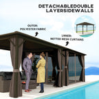 10' x 12' Hardtop Gazebo with Curtains and Netting, Gazebo Canopy with Aluminum Frame and Hooks, Coffee