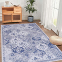 9x12 Kid and Pet Friendly Low-Pile Washable Area Rug, Non-Slip, Non-Shedding, Foldable for Living Room, Bedroom, Dining Room, Blue