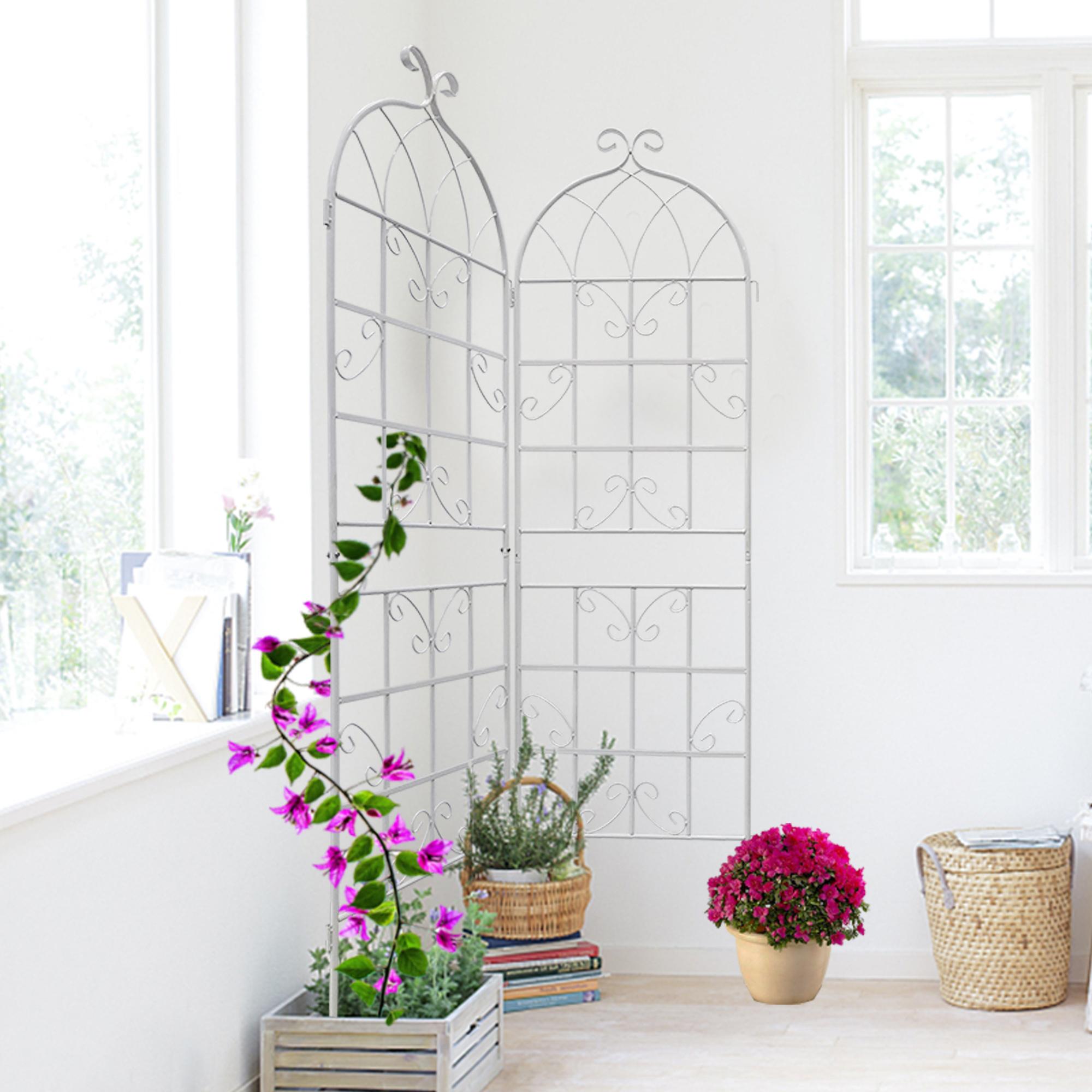 4 Pack Outdoor Rustproof Garden Trellis with Easy Assembly, Metal Flower Trellis for Climbing Plant, 80" L x 71" H, Cream White