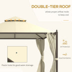 10' x 12' Outdoor Patio Gazebo with Curtains, Two-Tier Roof, Beige