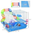 2-Level Hamster Cage Rodent Gerbil House Mouse Mice Rat Habitat Metal Wire with Exercise Wheel, Play Tubes, Water Bottle, Food Dishes, & Interior Ladder