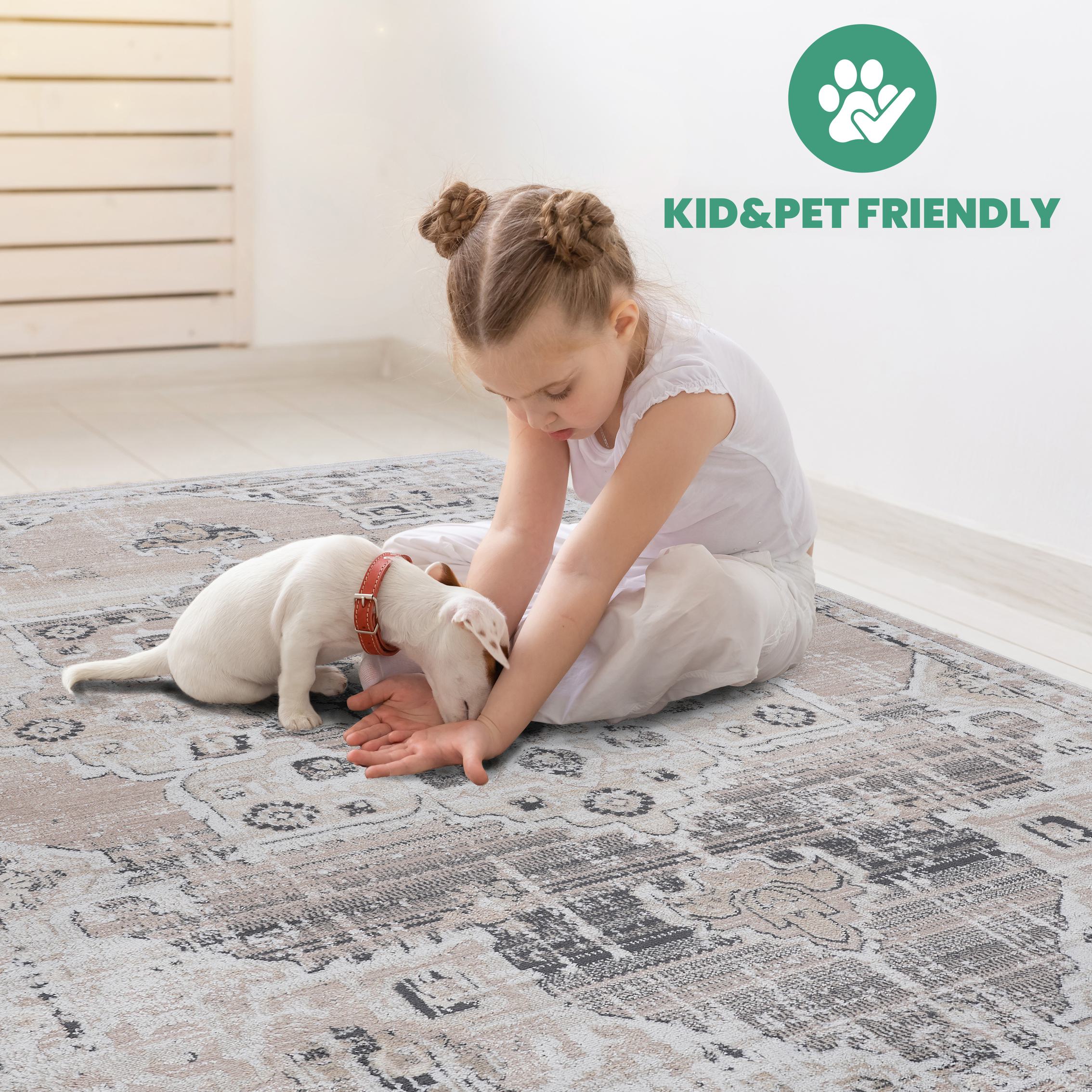 Naar 2x3 Traditional Stain-Resistant Area Rug with Cotton Backing, Medium Pile, Kid and Pet-Friendly Carpet, 36" L x 24" W x 0.3" H, Cream
