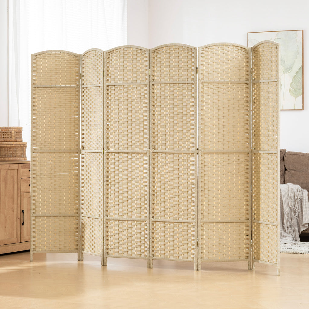 Folding Room Divider Screen 6 Panel 5.6' Tall Privacy Screen Freestanding Room Partition for Home Office, Beige