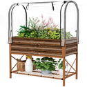 Raised Garden Bed with Legs and Cover, Metal Elevated Planter Box with Bottom Shelf and Liner for Vegetables, Brown