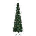 7.5 Foot Pencil Artificial Christmas Tree, Slim Pine Needles Xmas Tree with Realistic Branches, Pine Cones, Metal Base, Green