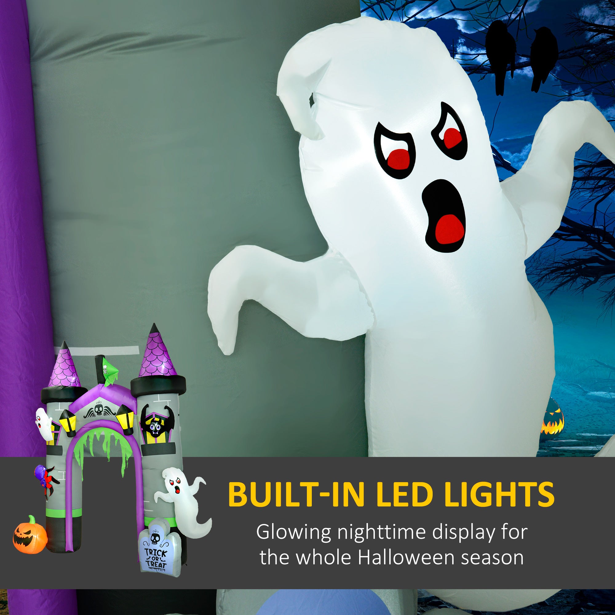 12ft Large Inflatable Halloween Archway with Ghost, Pumpkin, Spider and Bat