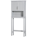 Modern Over The Toilet Storage Cabinet, Double Door Bathroom Organizer with Inner Adjustable Shelf and Open Shelf, Gray