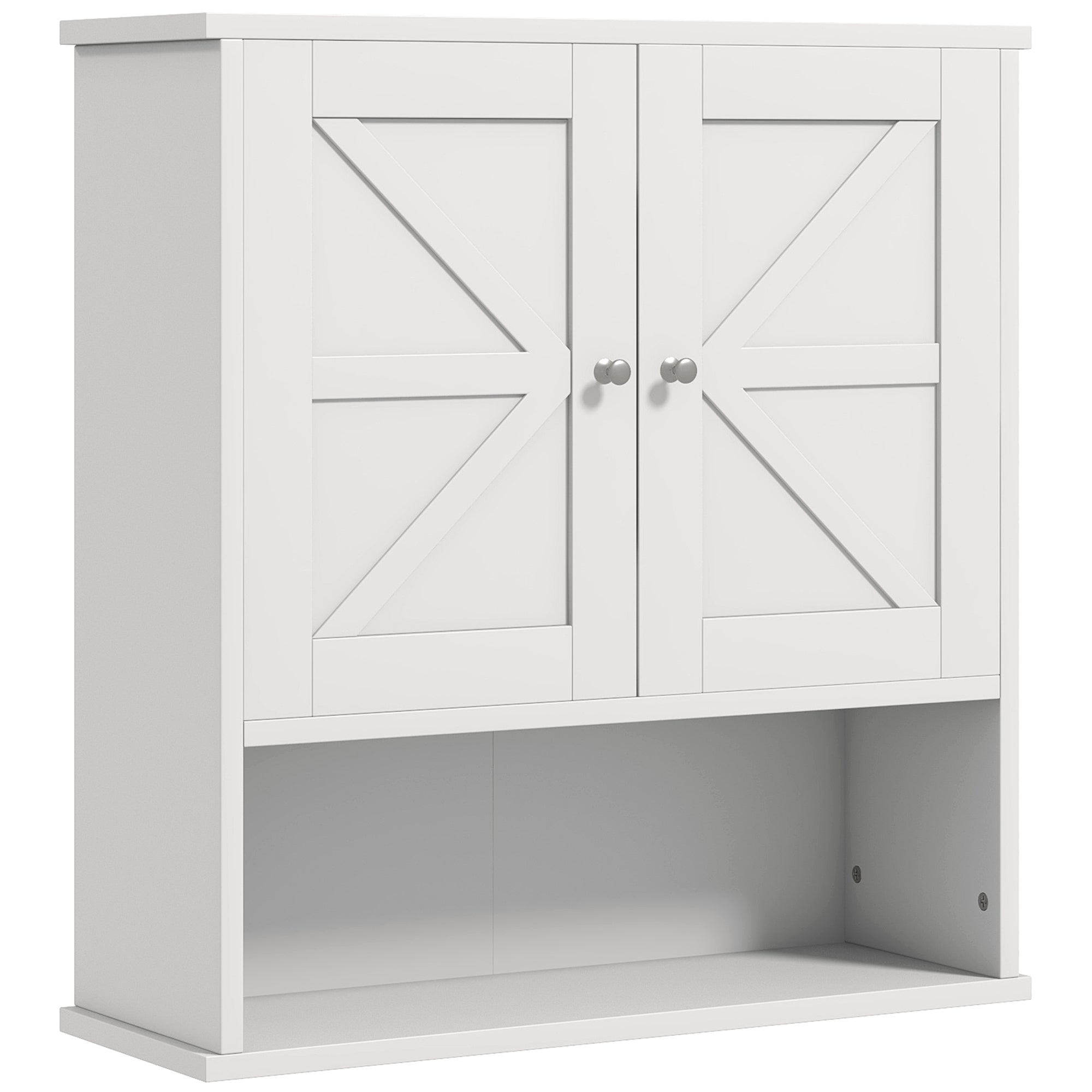 Farmhouse Bathroom Medicine Cabinet, Wall Cabinet with Barn Doors and Adjustable Shelf for Laundry Room, White