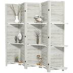 5 Panel 67" Tall Wood Privacy Screen Room Divider with 3 Shelves and Folding Storage for Bedroom, Distressed White