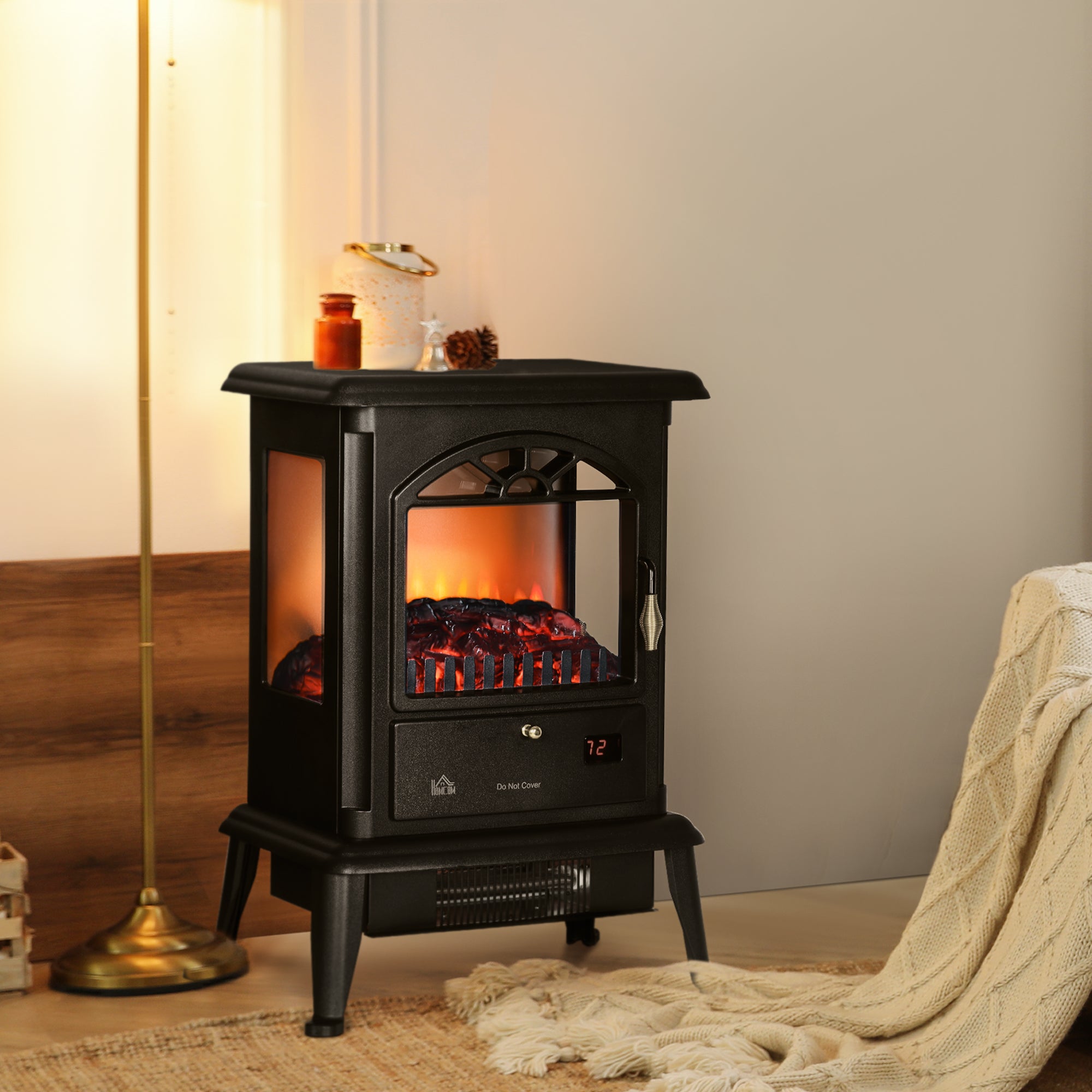 23" Electric Infrared Fireplace Stove, Freestanding Fire Place Heater with Realistic Log Flame, Timer, Black