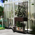 Outdoor Wicker Planter with Trellis for Climbing Plants, Freestanding Rattan Garden Box with Storage Shelf, Brown