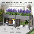 Wood Raised Garden Box, Elevated Garden Bed with Side Table, Bottom Shelf, Bed Liners and Drainage Holes, Gray