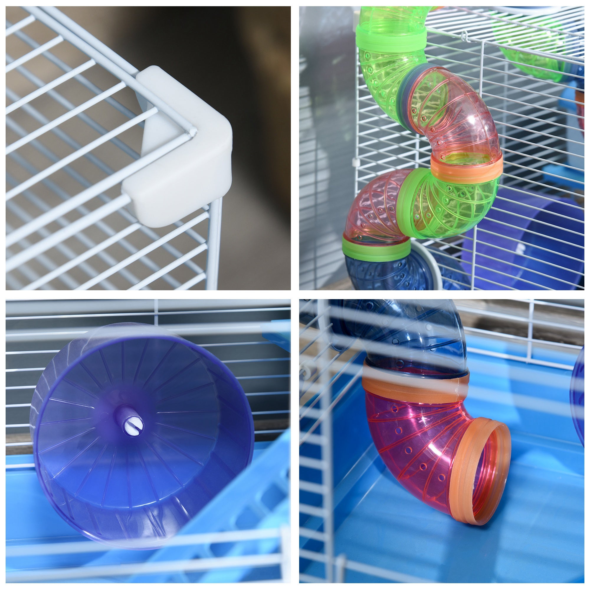 2-Level Hamster Cage Rodent Gerbil House Mouse Mice Rat Habitat Metal Wire with Exercise Wheel, Play Tubes, Water Bottle, Food Dishes, & Interior Ladder
