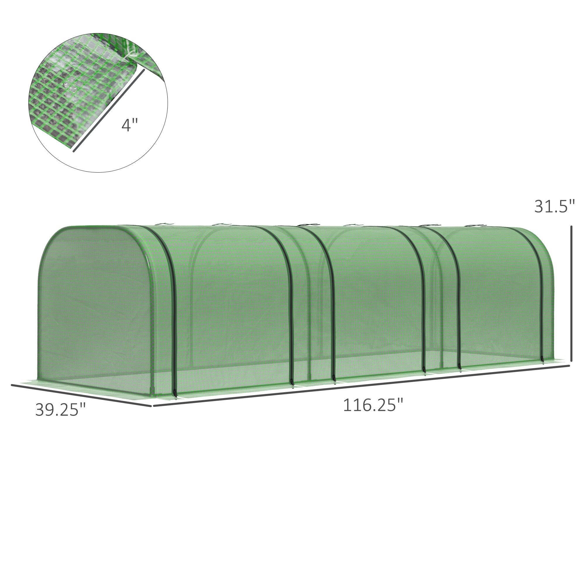 9.7' L x 3' W x 2.5' H Portable Tunneled Greenhouse with 3 Zippered Doors, Water/UV Fighting PE Cover