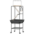 64"H Rolling Bird Playground Parrot Stand with Seed Guard & Wheels, Ladders, Swing, Toy Hook & Bowls