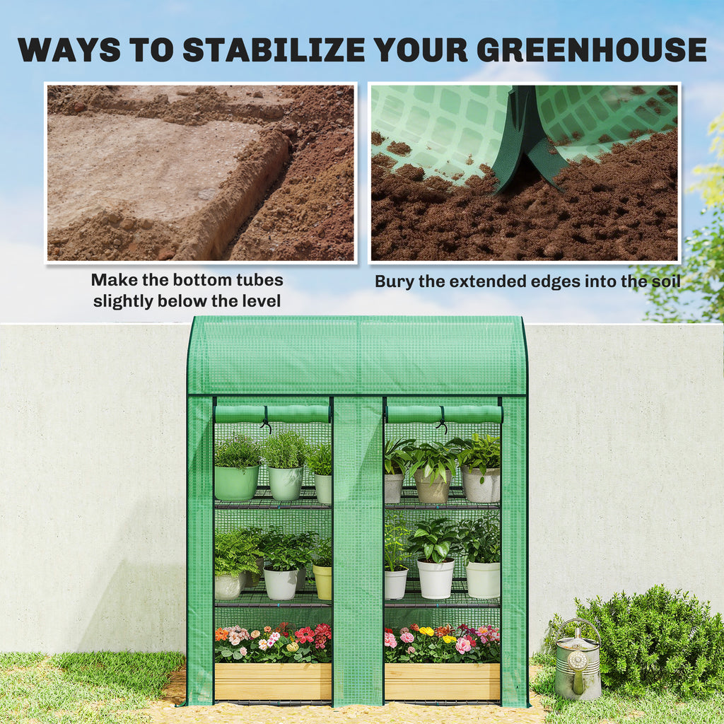 3 Tier Mini Greenhouse, Small Portable Greenhouse with 2 Roll-up Doors, 56.3" x 18.1" x 65", Green