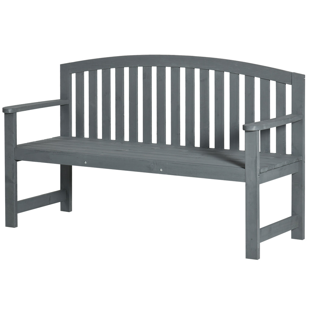 56" Outdoor Wood Bench, 2-Seater Garden Bench with Backrest and Armrest, Patio Bench for Patio, Porch, Poolside, Balcony, Gray