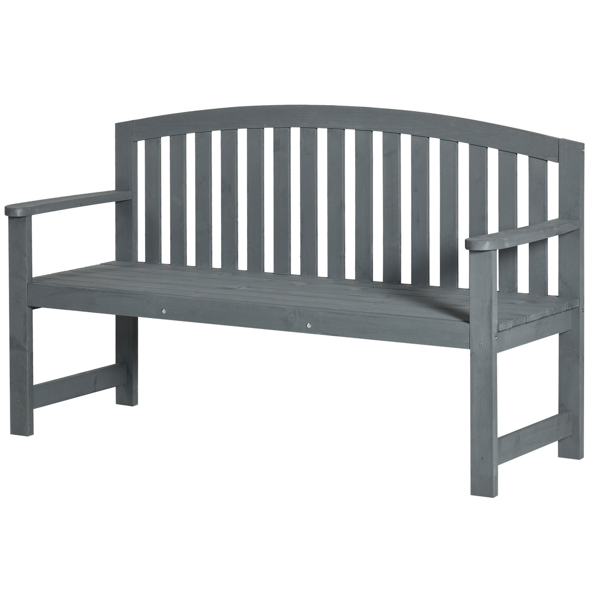 56" Outdoor Wood Bench, 2-Seater Garden Bench with Backrest and Armrest, Patio Bench for Patio, Porch, Poolside, Balcony, Gray