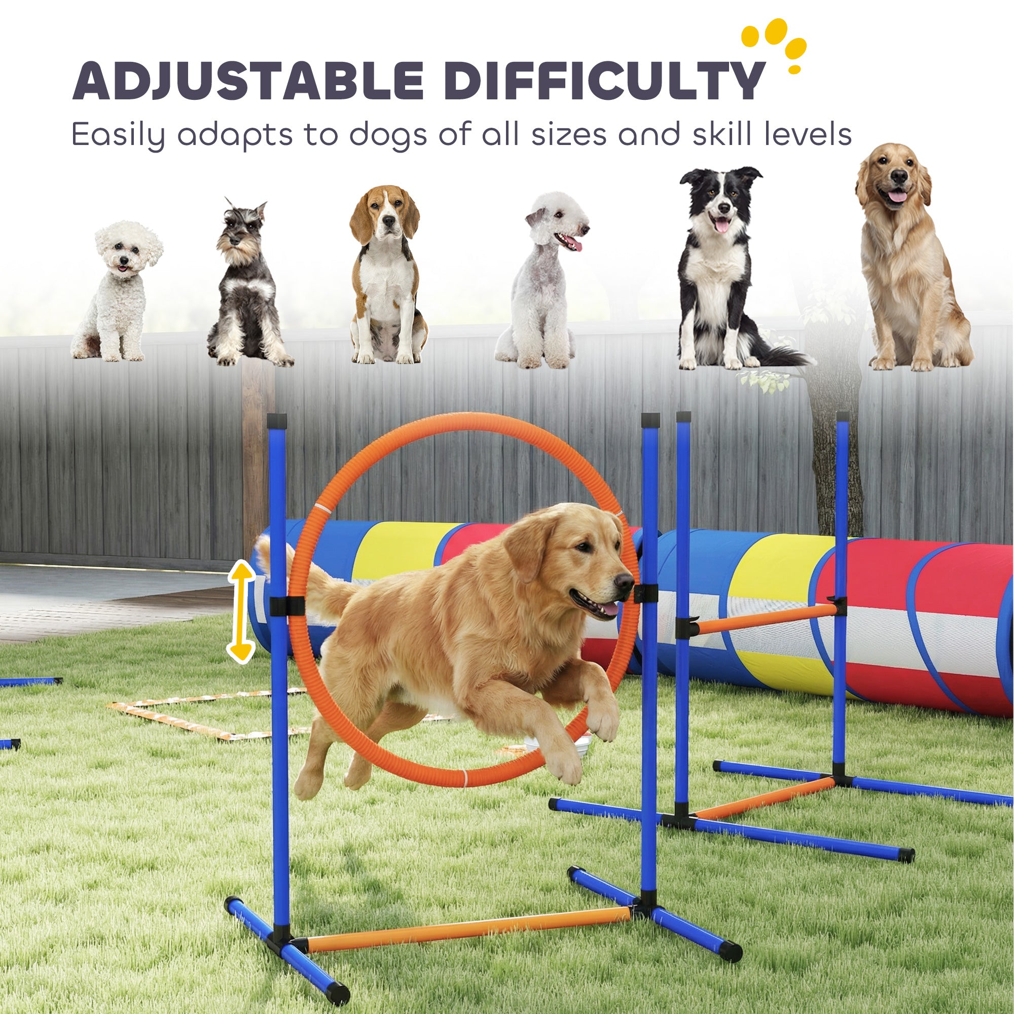 Dog Agility Training Equipment, 12-Piece Dog Obstacle Course with Adjustable Hurdle & Ring, 4 Tunnels, Weave Poles