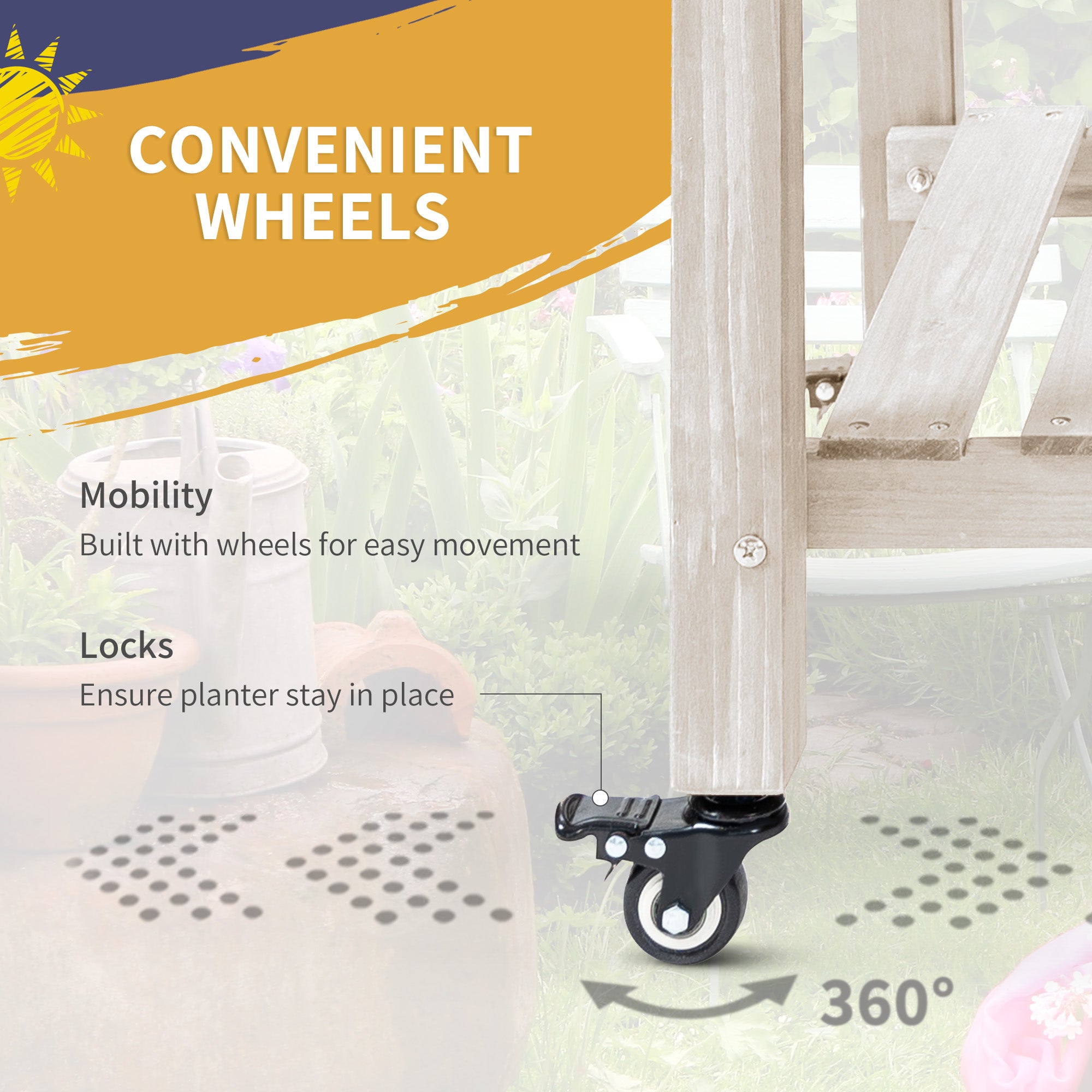 Raised Garden Bed Planter Box w/ 8 Grow Grids, Storage Shelf & Lockable Wheels