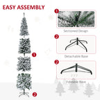 9ft Flocked Christmas Tree, Pencil Artificial Xmas Tree with Faux Snow, Dense Branches, Foldable Metal Base for Indoor Holiday Decor