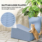 Tall Planters for Outdoor Plants Set of 3, 24 In Taper Planters with Drainage Holes, Rattan Decor Plant Pots, Light Gray