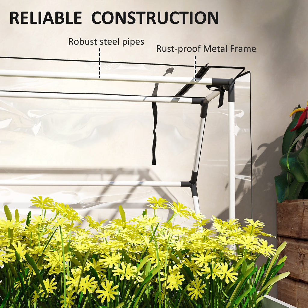Elevated Garden Box with Greenhouse Cover, Raised Garden Bed with Legs and Drainage Hole for Vegetables, White