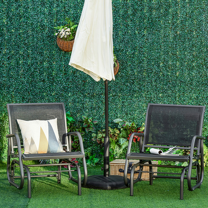 2-Piece Outdoor Glider Swing, Rocking Chair Set with Breathable Mesh Fabric, Sturdy Durable Frame, Curved Armrests, Supports Up to 264 lbs., for Backyard, Garden, Porch, Black