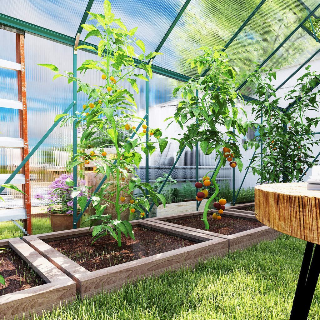16' x 8' Aluminum Greenhouse Polycarbonate Walk-in Garden Greenhouse Kit with Adjustable Roof Vent, Rain Gutter and Sliding Door for Winter, Clear